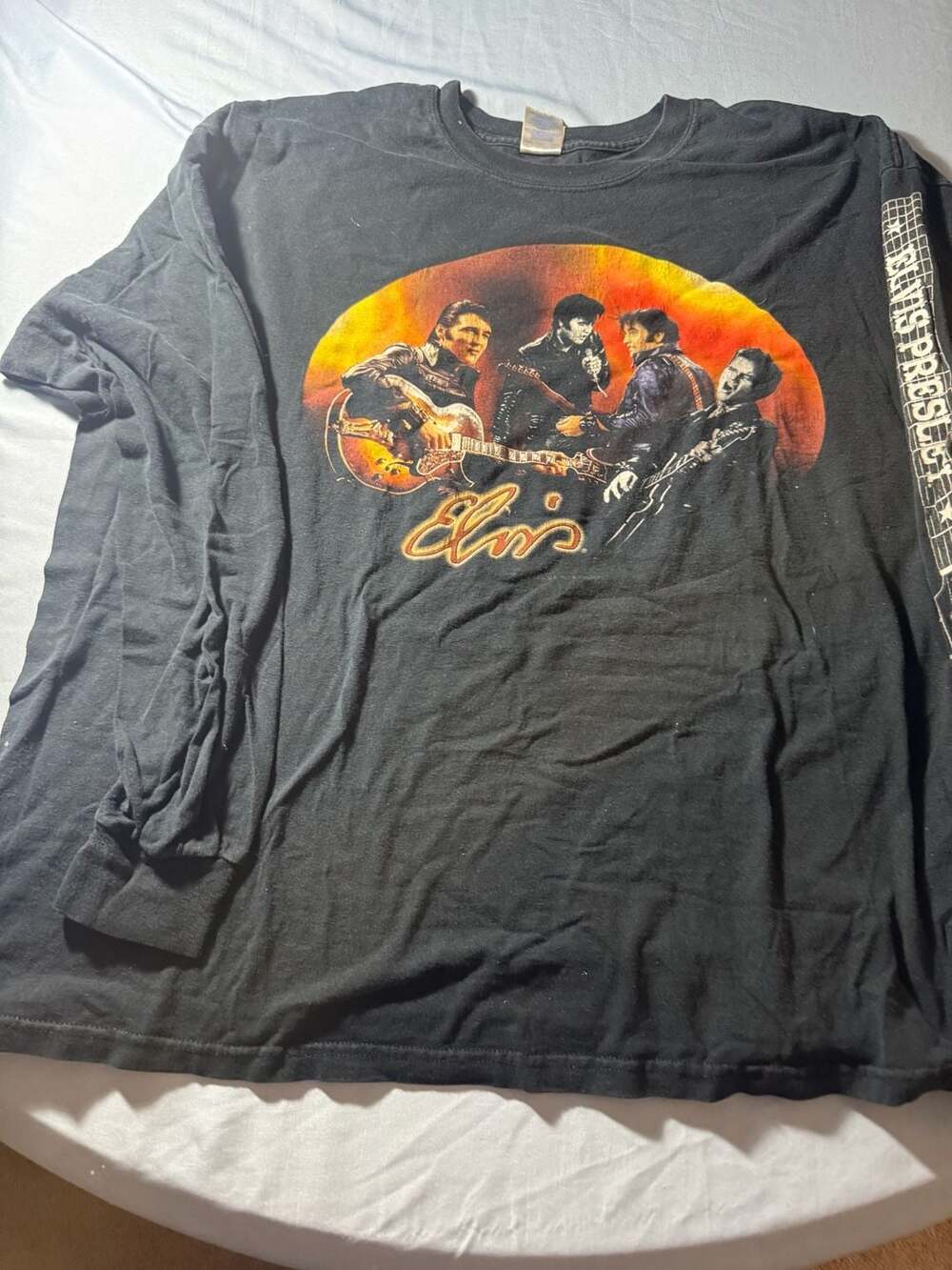 Gildan Elvis Presley Long Sleeve T-Shirt 2XL Black Heavyweight Cotton